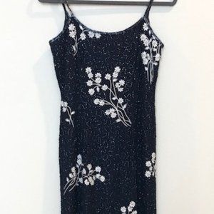 Papell Boutique Silk Beaded Evening Dress